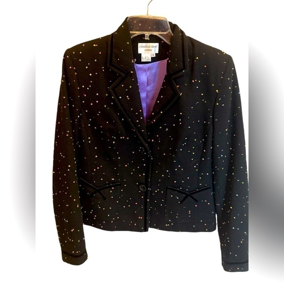 Charles Gray London Wool Blend Blazer Suit Jacket Womens Size 6 Polka Dot - Picture 1 of 3